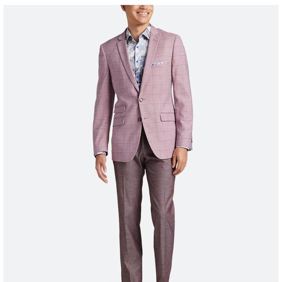 Paisley & Gray Slim Fit Suit Separates Jacket for Men - 46L Cranberry Windowpane